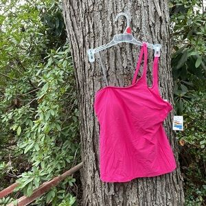 NWT TIME AND TRU Double Strap over One Shoulder Pink Tankini Top Swimsuit S 4-6